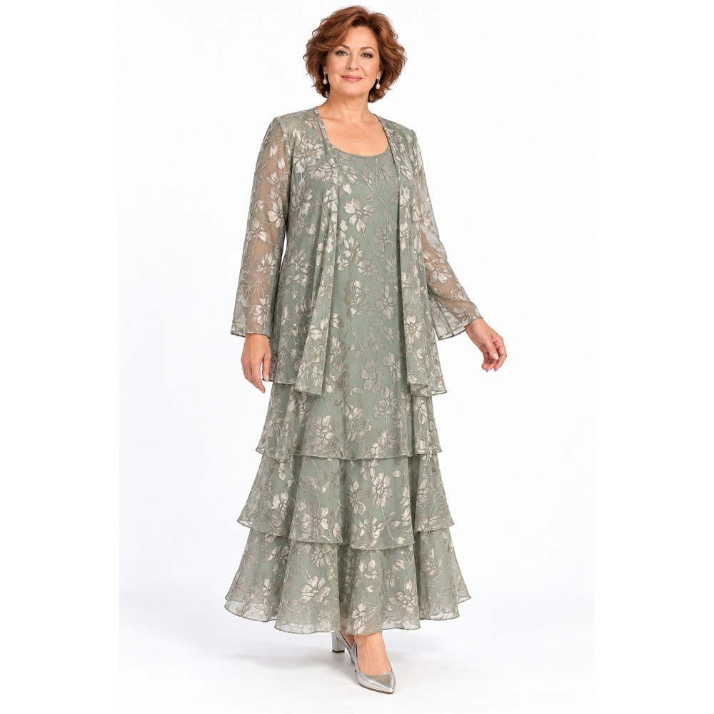 Floral Burnout Maxi Dress Jacket Set 18 Sage Mother Bride Wedding Formal